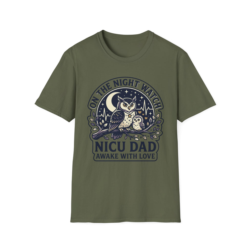 NICU Dad T‑Shirt — "On the Night Watch" Owl Design | Newborn & NICU Parent Gift