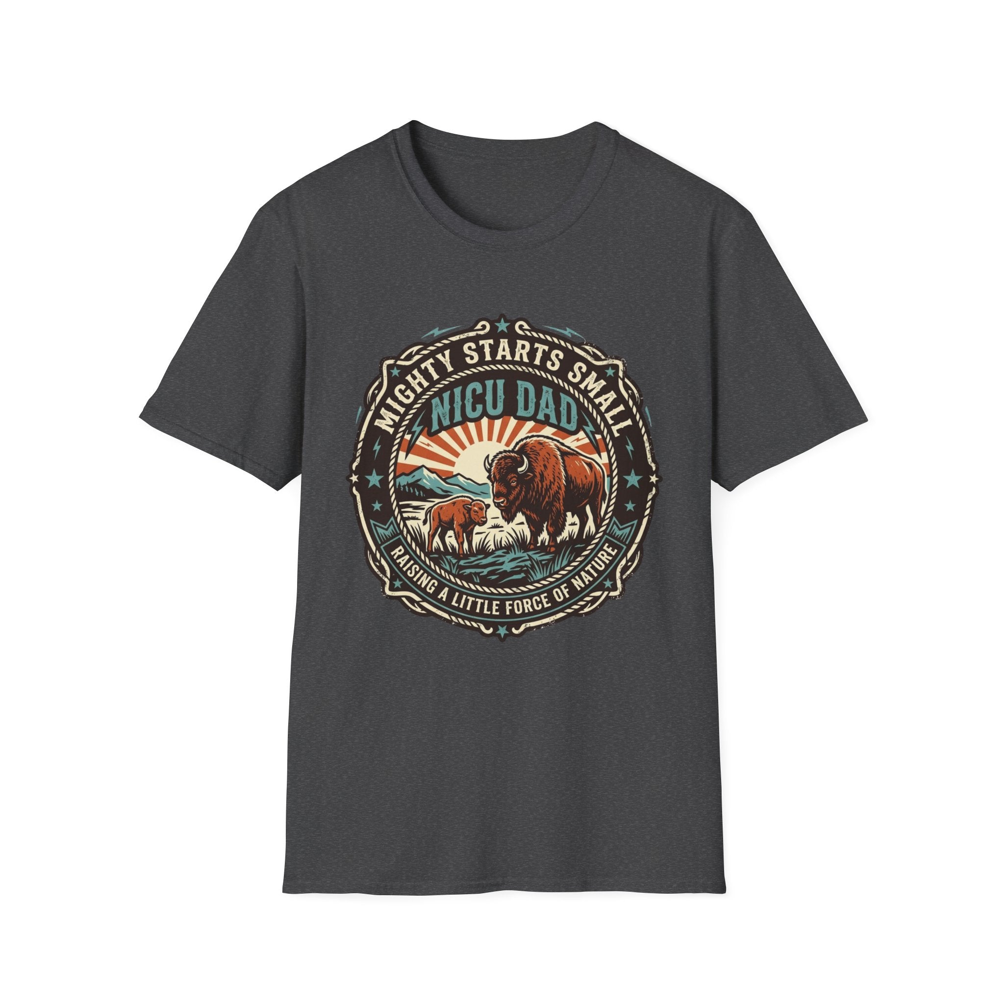 NICU Dad T-Shirt — "Mighty Starts Small" Vintage Buffalo Tribute