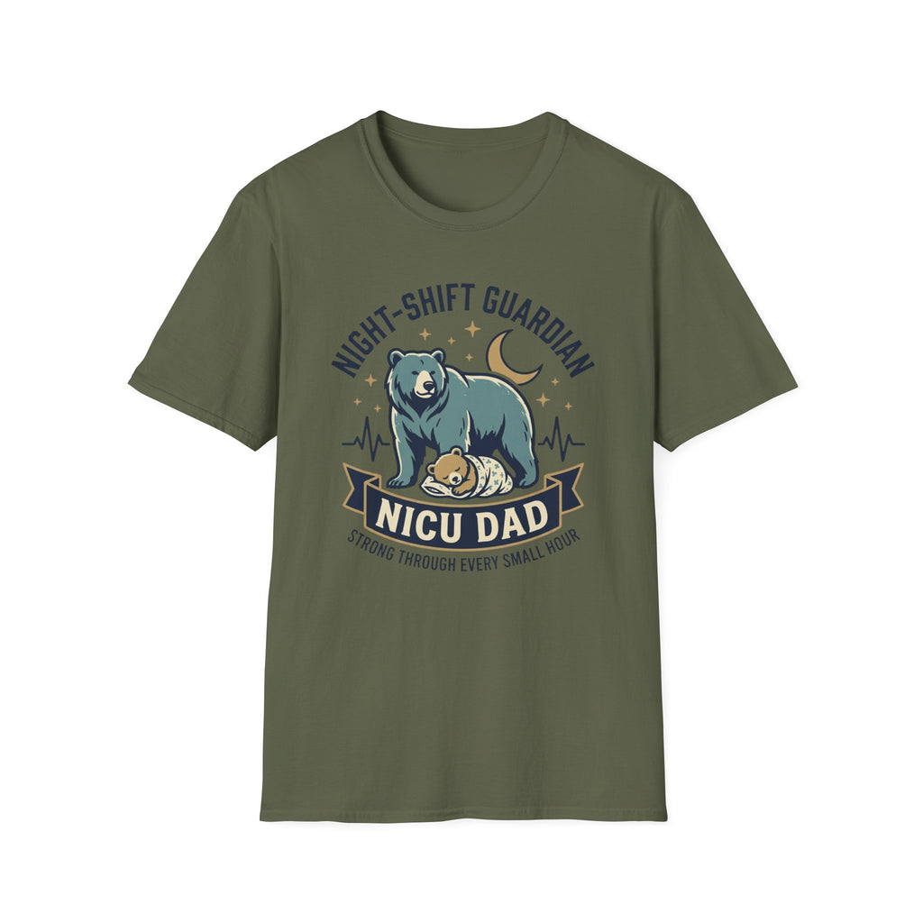 Night-Shift Guardian NICU Dad T-Shirt — Caring Bear Design for Nurses & Pediatric Caregivers