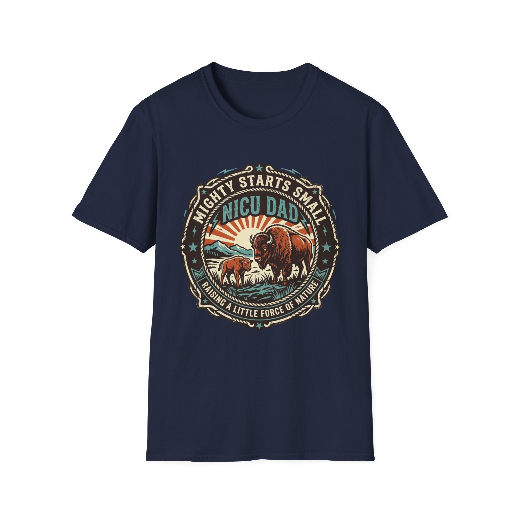 NICU Dad T-Shirt — "Mighty Starts Small" Vintage Buffalo Tribute