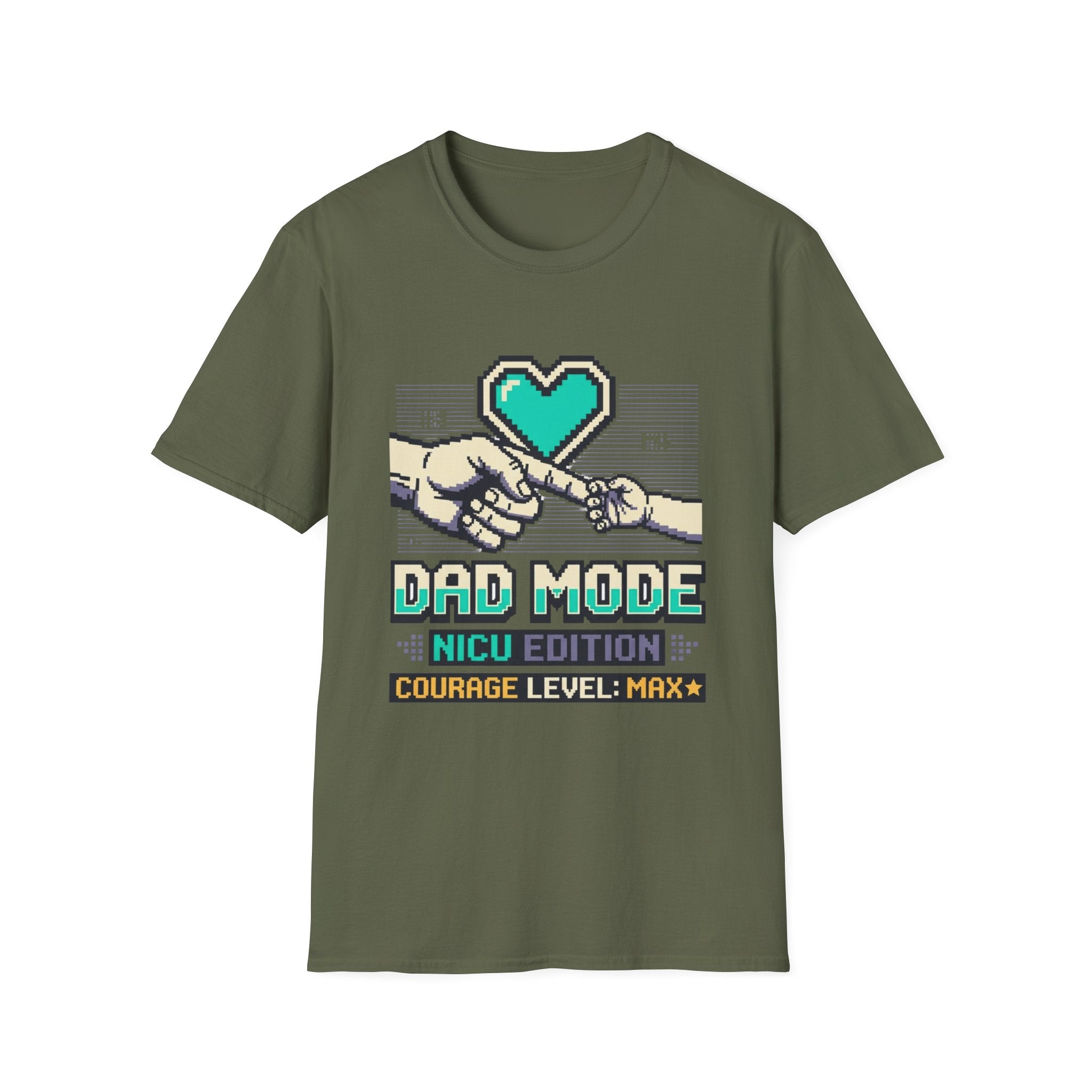 Dad Mode T-Shirt — Retro Pixel Heart Fatherhood Tee