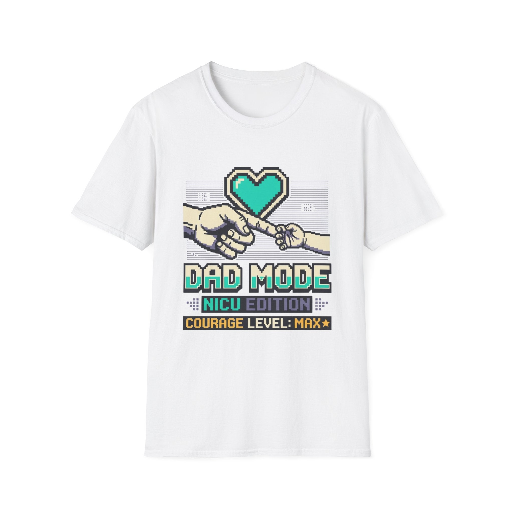 Dad Mode T-Shirt — Retro Pixel Heart Fatherhood Tee